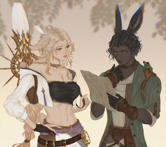 Art of my OC and Erenville from Final Fantasy 14.