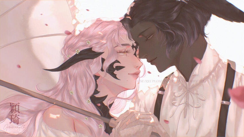 Art of a friend's OC and Erenville from Final Fantasy 14